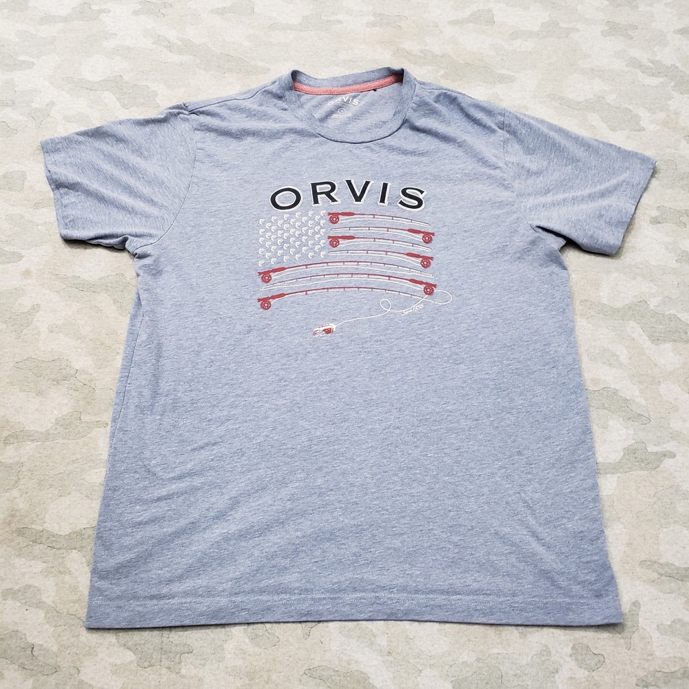 Orvis Shirt Mens Large Blue American Flag Graphic Short Sleeve Tee